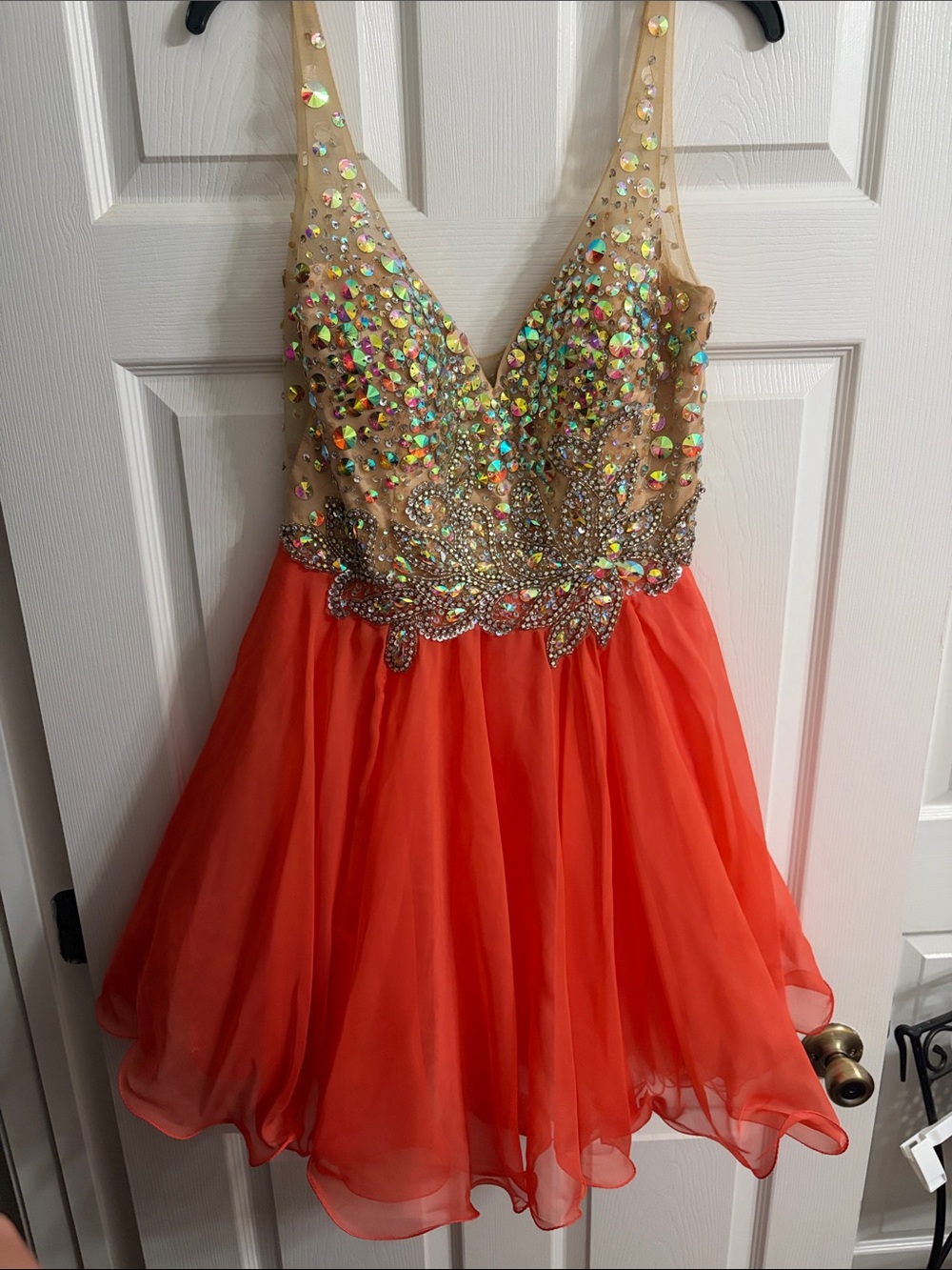 Coral Tulle Party Dress with Embellished Bodice